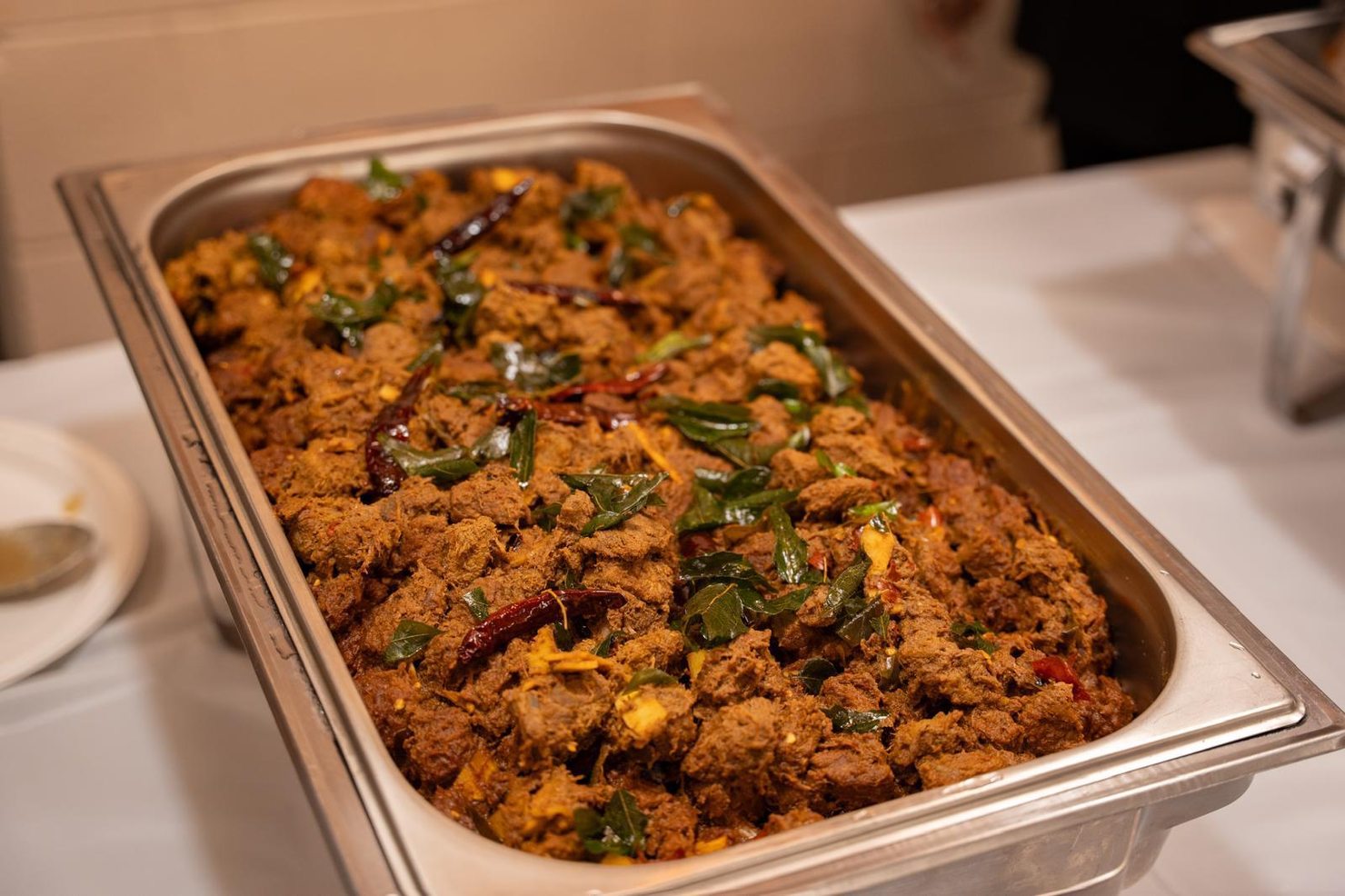 South Indian catering tray with multiple dishes